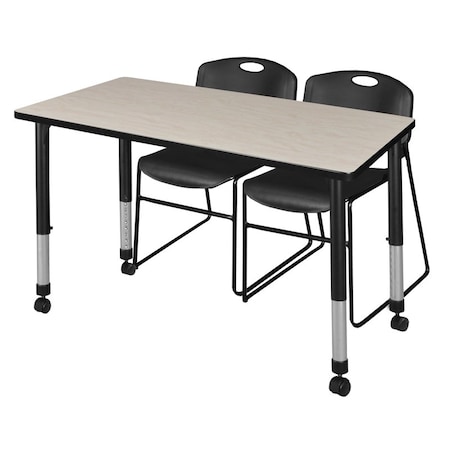Regency Regency Kee 48 x 24 in. Mobile Adjustable Classroom Table- Maple & 2 Zeng Stack Chairs- Black MT4824PLAPCBK44BK